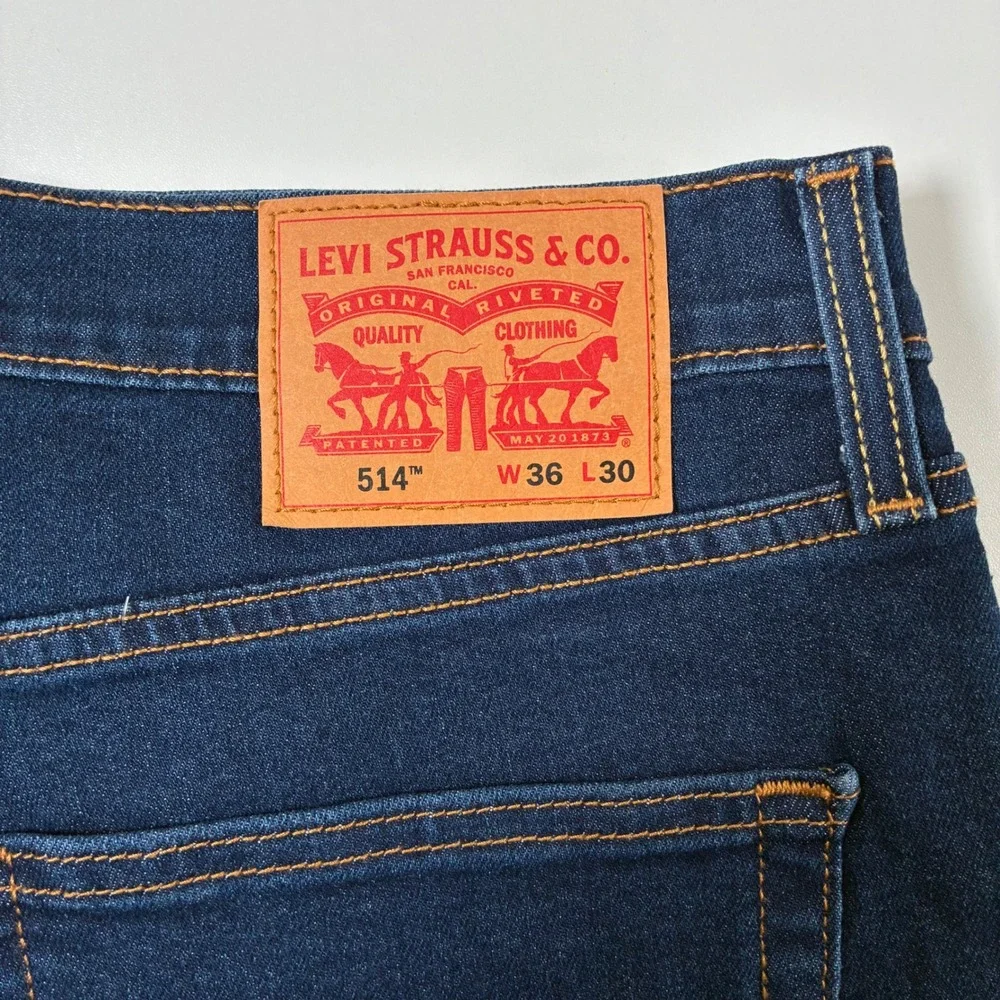 NEW Levi's 514 Straight Jeans 38x30 Blue Dark Wash Denim Stretch Tag 36x30 READ